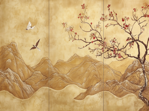  新中式花鸟壁画 