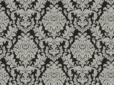  无缝黑灰色欧式法式古典花纹壁纸壁布墙布 