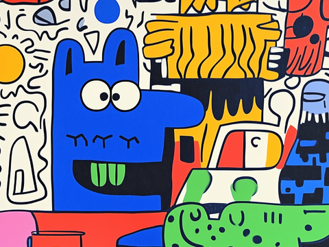  现代色彩卡通抽象挂画 