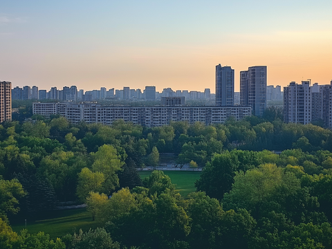  现代傍晚夕阳夜景外景贴图 