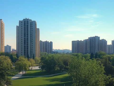  现代黄昏城市建筑外景 