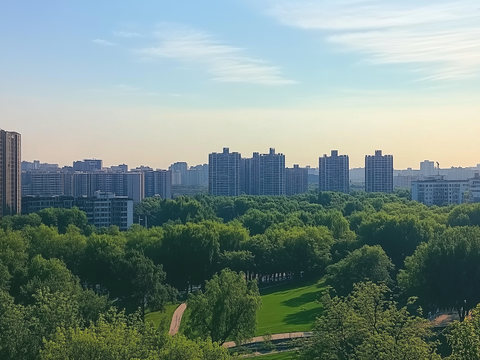  现代黄昏城市建筑外景 