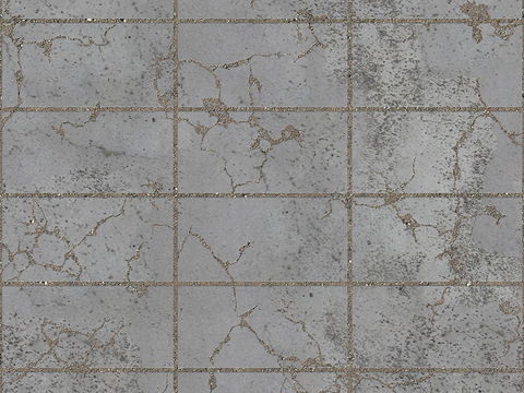  无缝破损水泥拼花地砖人行道路地面广场铺贴 