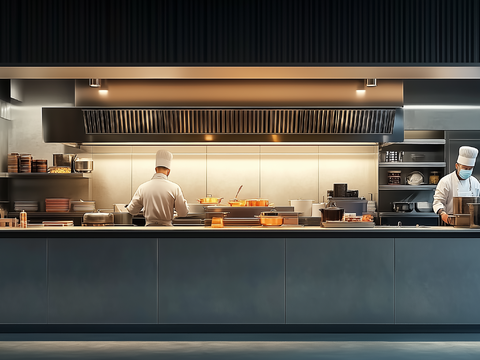  现代餐厅厨房明档 