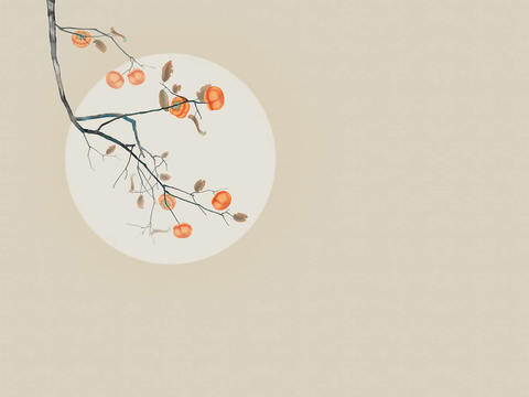  新中式柿柿如意壁画贴图 