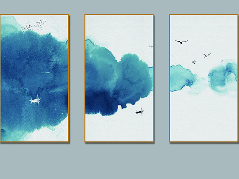  新中式山水装饰画贴图 