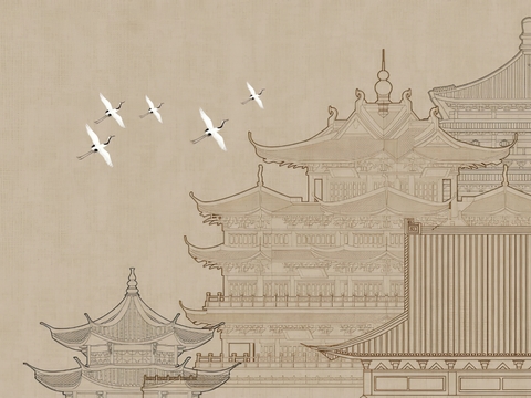  中式阁楼壁画贴图 