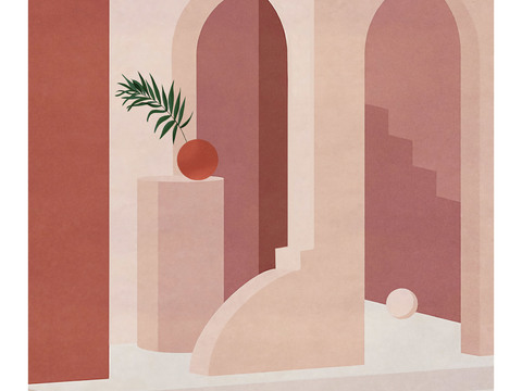  莫兰迪几何建筑装饰画贴图 