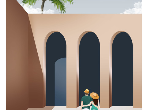  莫兰迪几何建筑装饰画贴图 