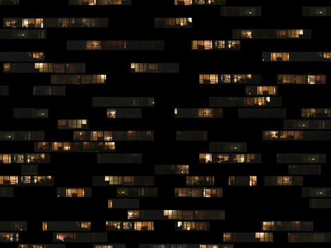  小区夜景 住宅楼外墙 