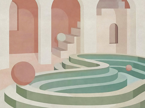  莫兰迪几何建筑装饰画贴图 