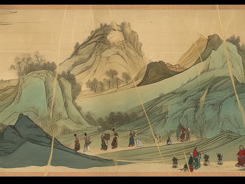  中式宋代千里江山水画 ( 