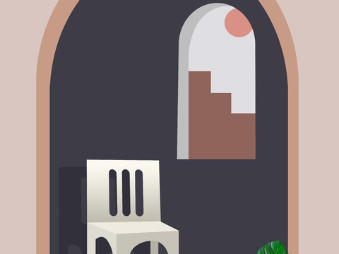  莫兰迪几何建筑装饰画贴图 