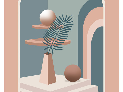  莫兰迪几何建筑装饰画贴图 