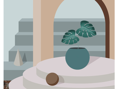  莫兰迪几何建筑装饰画贴图 