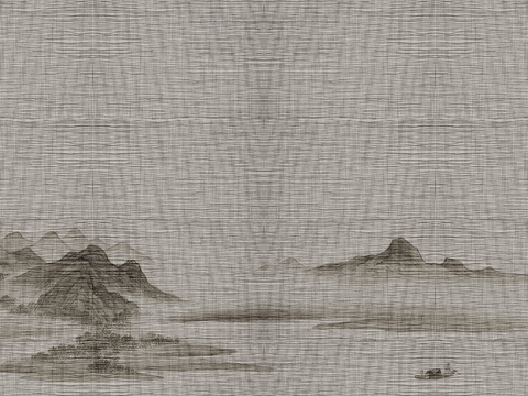  国风水墨纹纱帘屏风贴图 