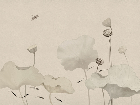  新中式荷花壁画 