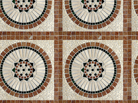  无缝石材马赛克拼花地砖人行道路地面广场铺贴 