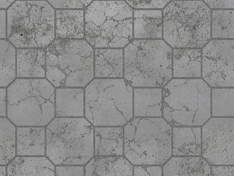  无缝破损水泥拼花地砖人行道路地面广场铺贴 