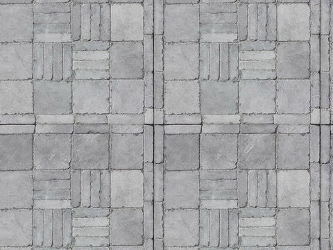  无缝破损水泥拼花地砖人行道路地面广场铺贴 