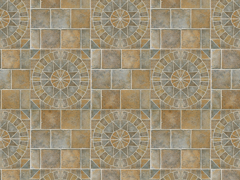  无缝花岗岩石材几何拼花地砖人行道路地面广场铺贴 