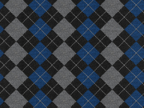  无缝黑蓝色几何方格子图案羊毛提花针织布纹布料面料 