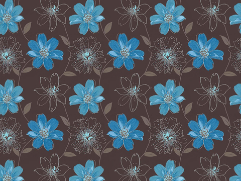  无缝蓝色欧式法式古典花纹壁纸壁布墙布 