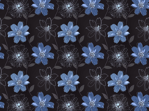  无缝蓝色欧式法式古典花纹壁纸壁布墙布 