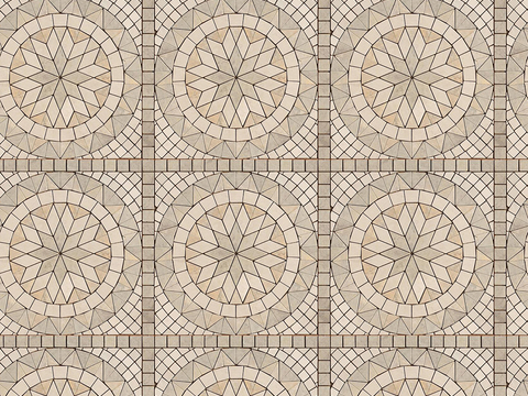  无缝米黄色石材马赛克拼花地砖人行道路地面广场铺贴 