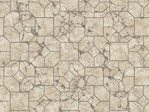  无缝米黄色破损水泥拼花地砖人行道路地面广场铺贴 