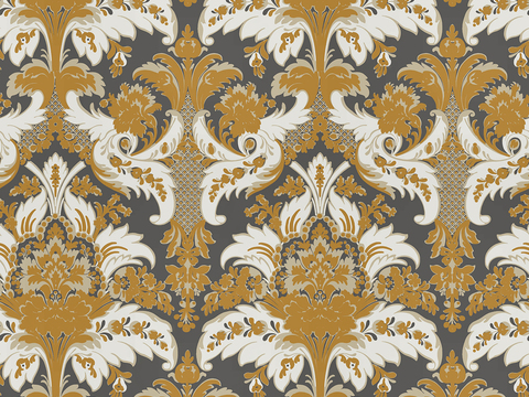  无缝金黄色欧式法式古典巴洛克洛可可花纹壁纸壁布墙布 