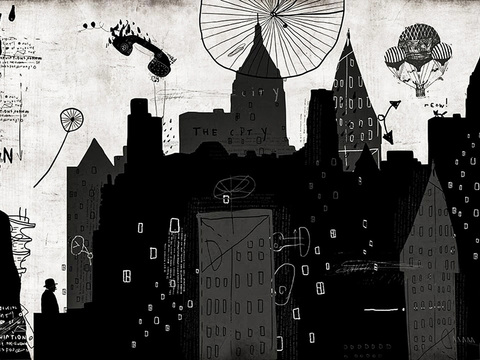  现代做旧涂鸦水泥墙面壁纸墙纸 