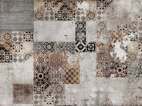  现代做旧涂鸦水泥墙面壁纸墙纸 