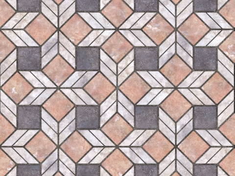  无缝花岗岩石材几何拼花地砖人行道路地面广场砖 
