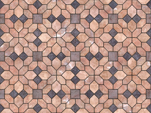  无缝花岗岩石材几何拼花地砖人行道路地面广场砖 