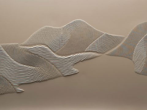  海岸线剪影壁画硬包贴图 