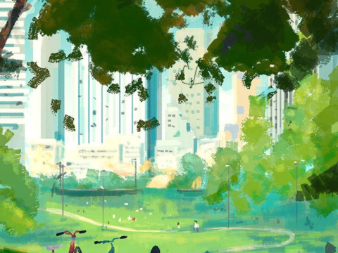  现代手绘油画插画 