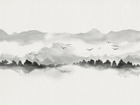  新中式水墨风景壁画 