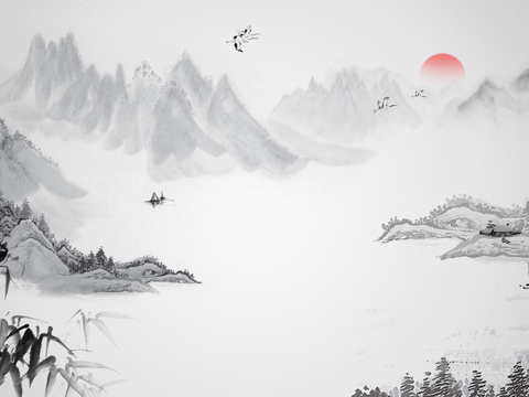  新中式水墨风景壁画 