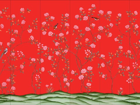  中式花鸟壁画 