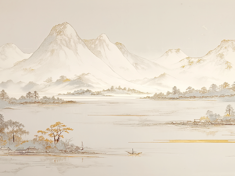  新中式壁画软包装饰画贴图 