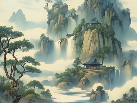  新中式壁画软包装饰画贴图 