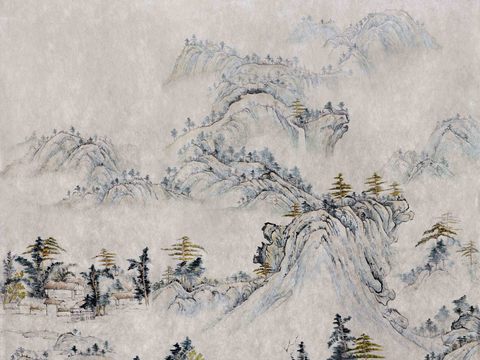  新中式墙布壁纸水墨山水画 