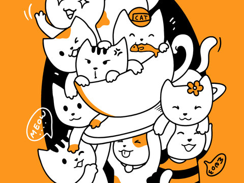  可爱搞怪动物漫画线稿装饰画贴图 