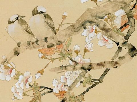  中式国画花鸟画卷壁纸屏风挂画贴图 