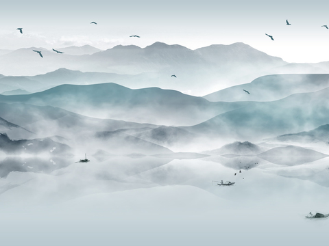  新中式山水画  中式装饰画 