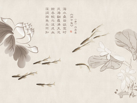  新中式壁纸   新中式装饰画  高清图 