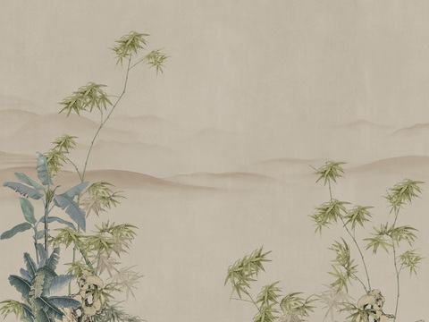  新中式壁纸 新中式装饰画  高清图 