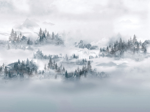  新中式水墨壁画贴图  装饰画 