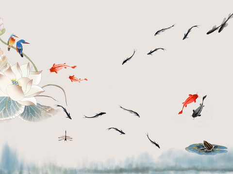  中式壁画 中式装饰画 花鸟鱼虫  挂画 